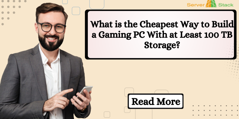 Gaming PC with 100 TB storage server setup using HDDs, NVMe SSD, 16 GB RAM, and high-capacity storage drives.