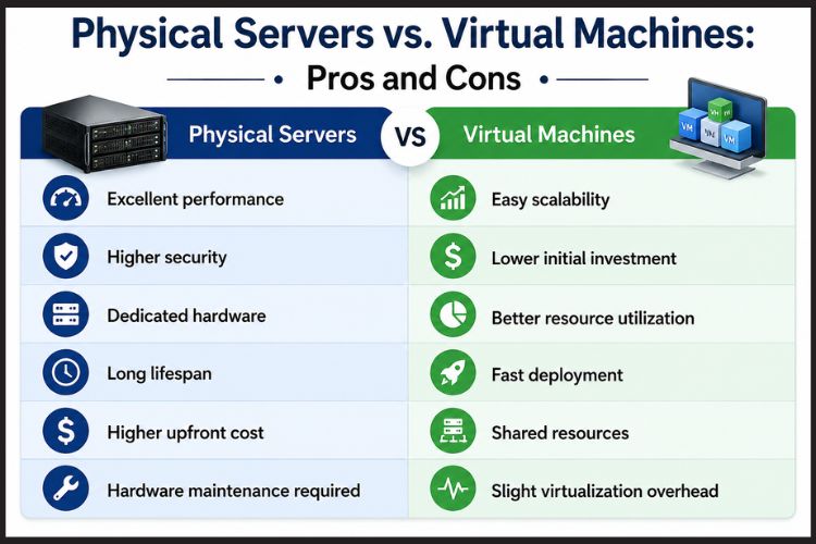 Physical Servers vs. Virtual Machines: Pros and Cons